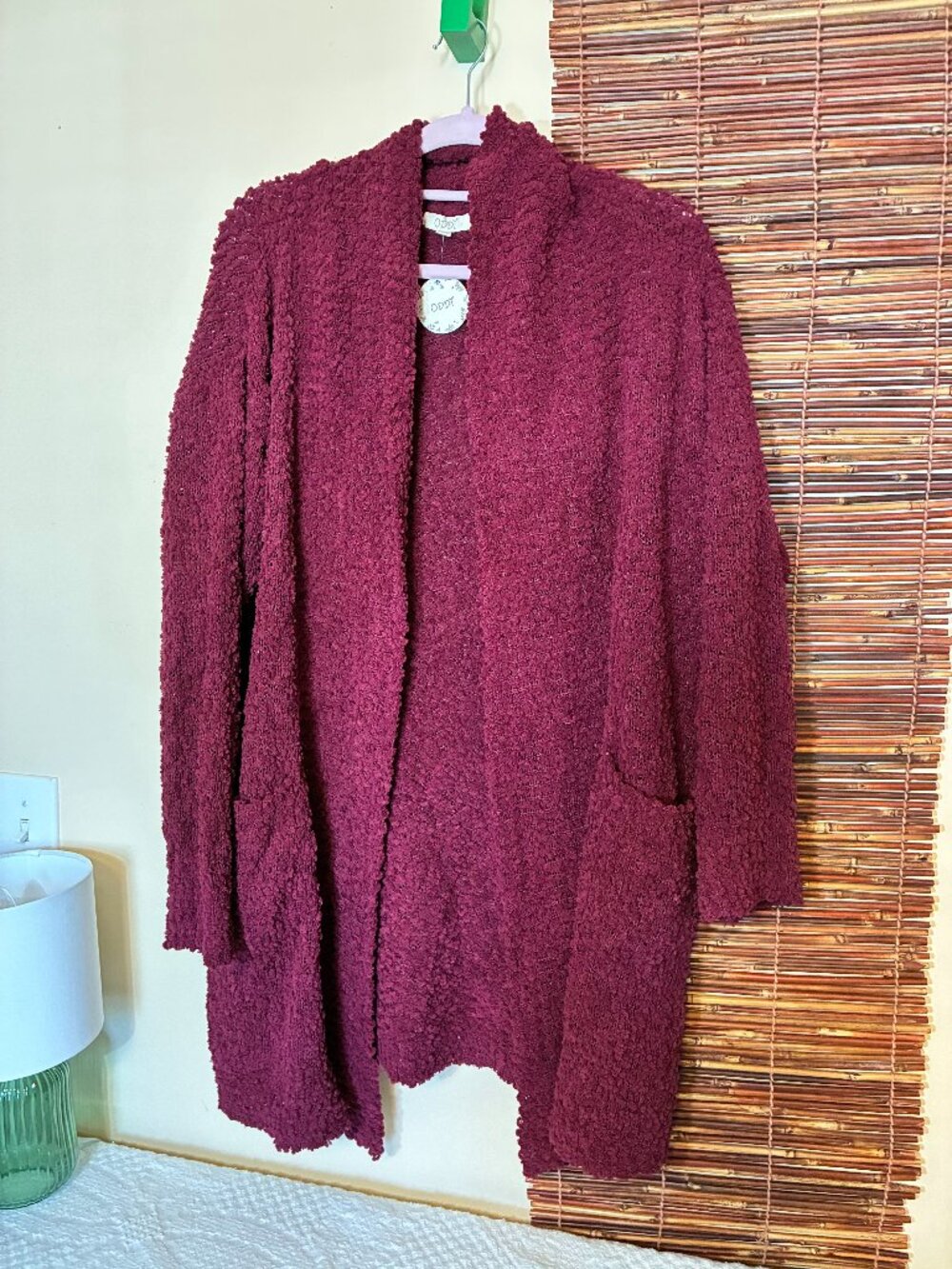 ODDY NWT Popcorn Knit Open Front Cardigan Burgundy Maroon Plus Size 1X/2X